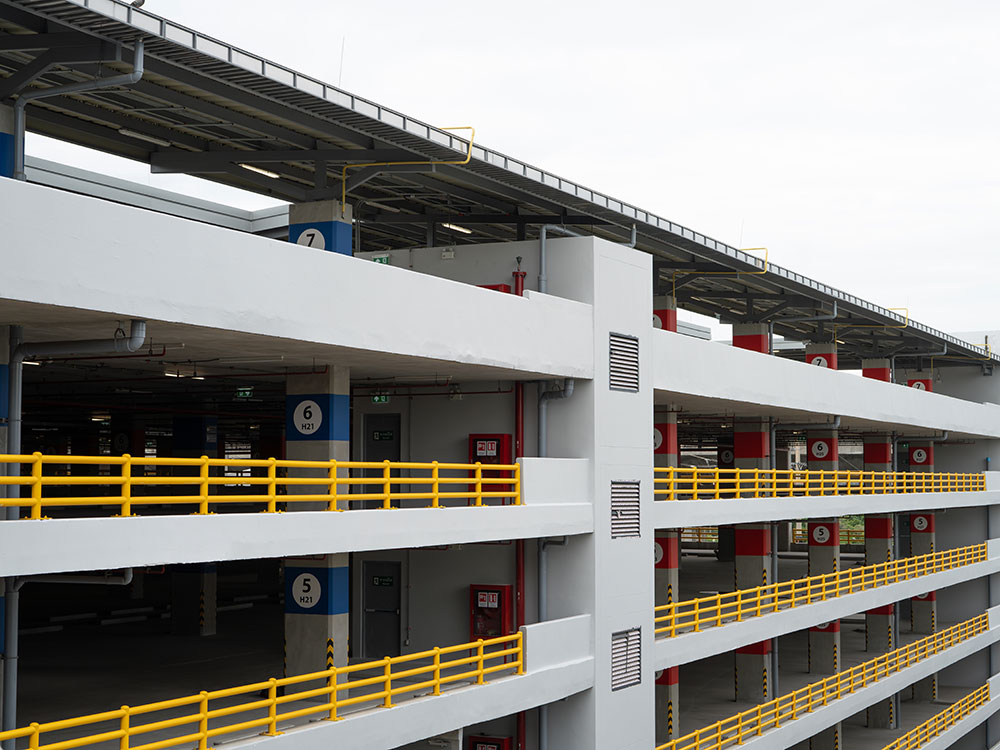 multi story car park with natural and smoke ventilation.